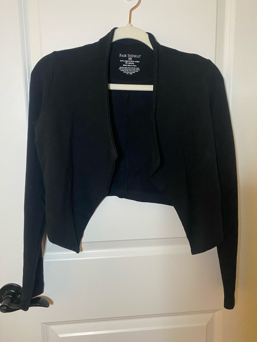 Fair Indigo Black Cropped Open-Front Blazer Jacket